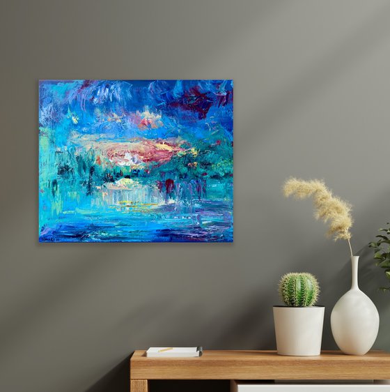 Sunset - Explosion of color, 50*60cm, abstract impressionistic landscape oil painting with a bit texture