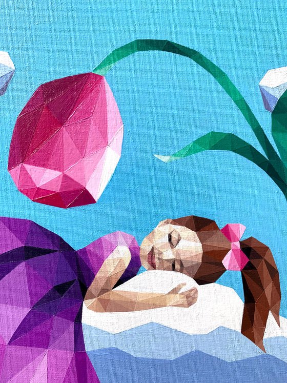 GIRL IN A LILAC DRESS ON A CLOUD