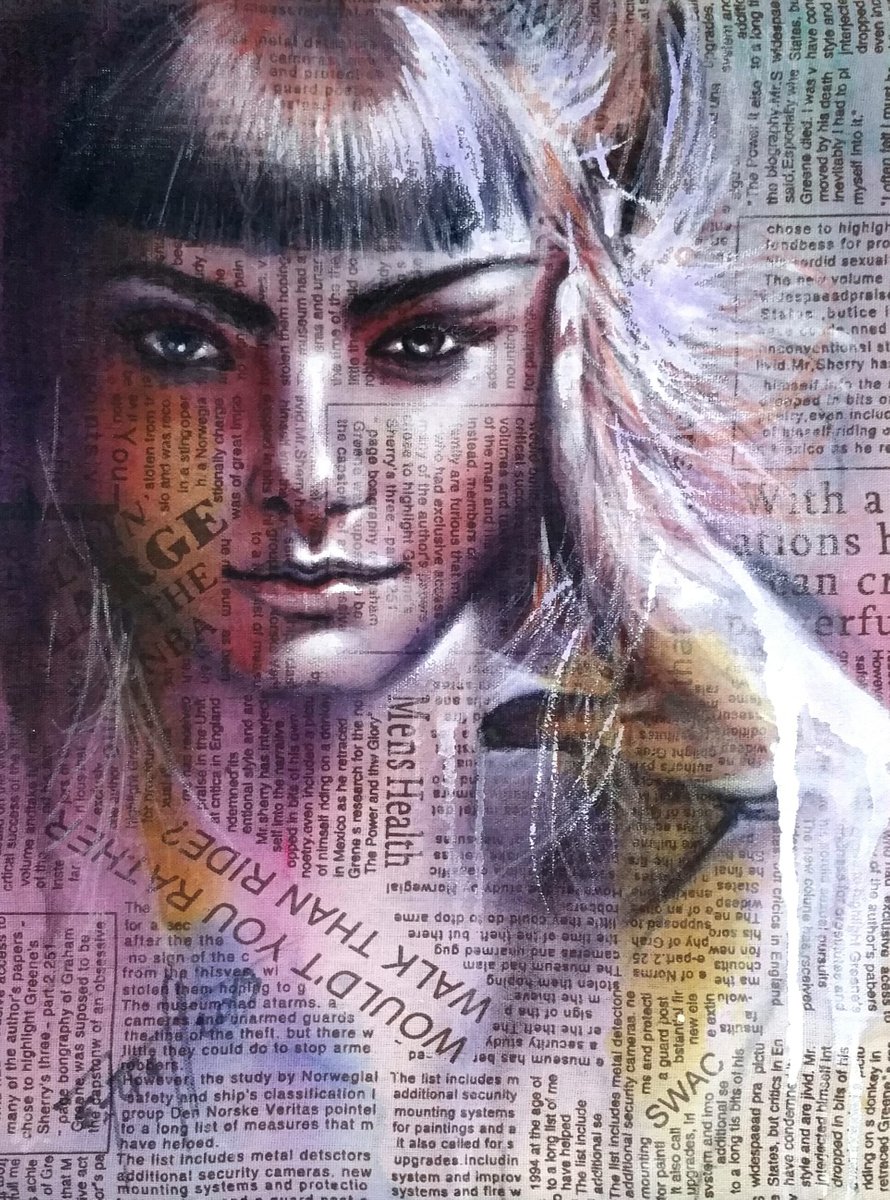 Expressive Portrait Acrylic Painting By Elena Kraft, 12 X 17, Sarah, Original Artwork