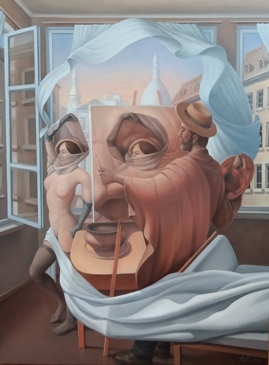 Surrealistic Portrait Oil Painting By Artush Voskanian, 24 X 31, Charles Aznavour - La Boheme, Original Artwork