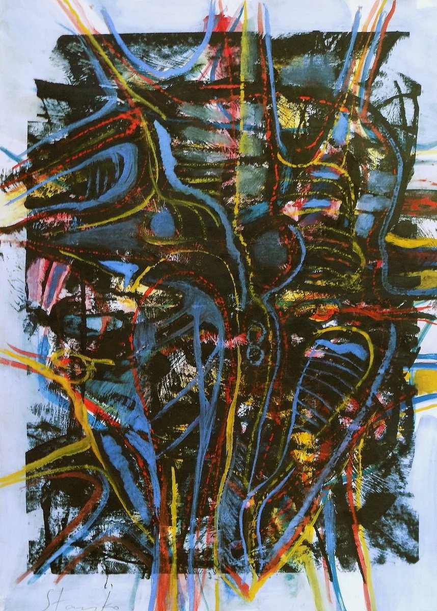 Abstract Acrylic Painting By Stanislav Bojankov, 20 X 28", Improvisation-Iii, Original Artwork