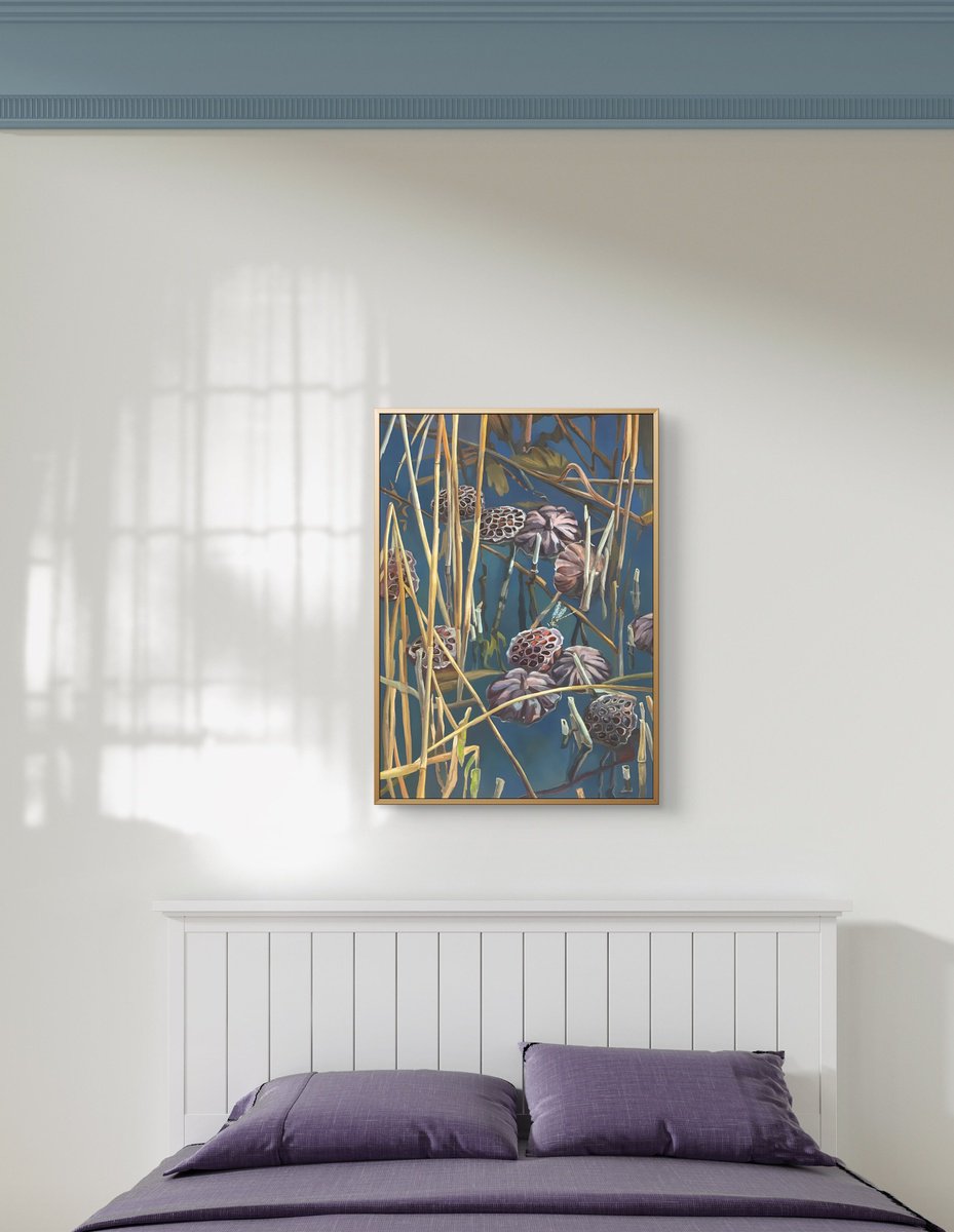 Photorealistic Landscape Painting By Guzel Min, 20 X 28, Lotus Pond.pods, Original Artwork