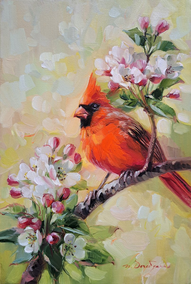 Cardinal Bird By Nataly Derevyanko, 5 X 5, Artwork For Sale On Artfinder
