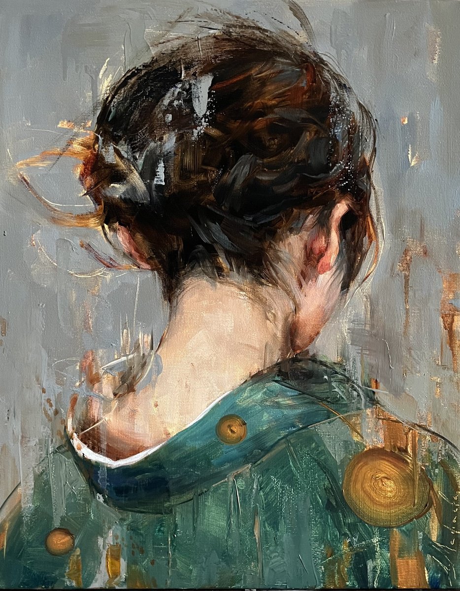 Impressionistic Portrait Oil Painting By Elena Mashajeva-Agraphiotis, 16 X 20, Breeze - Girl In Kimono, Original Artwork