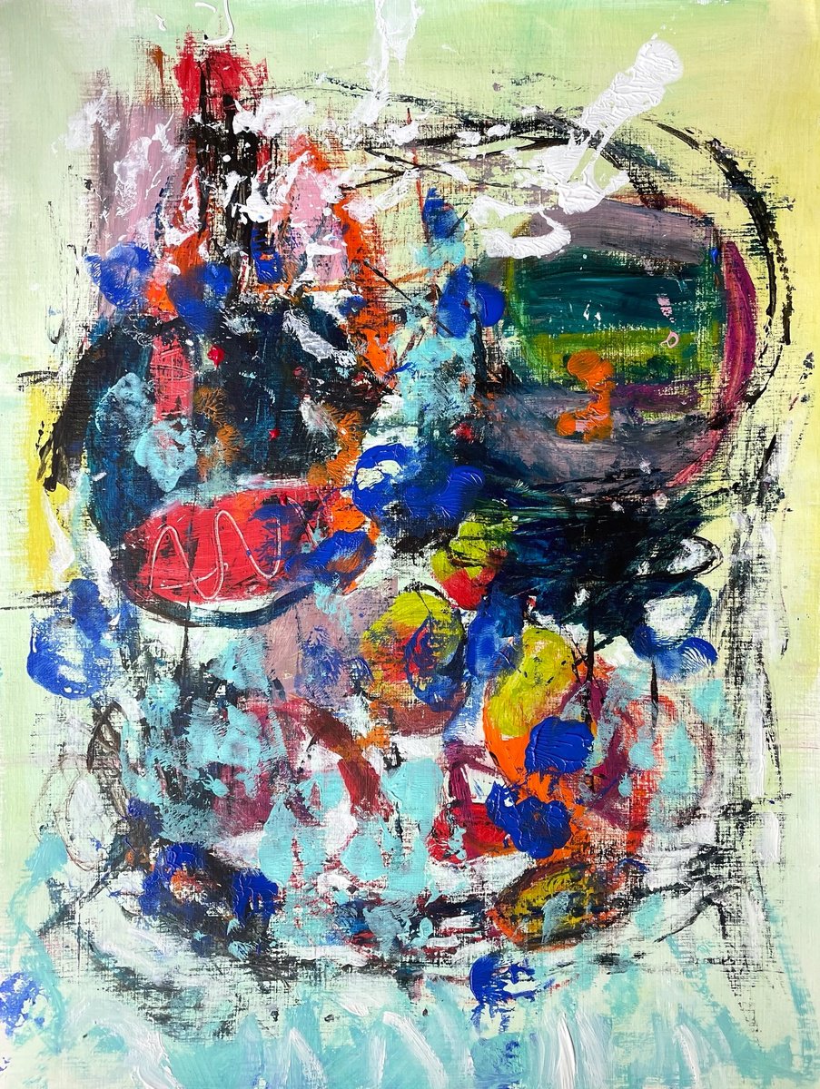 Expressive Abstract Acrylic Painting By Christel Haag, 14 X 19, Save The Date For Me, Original Artwork