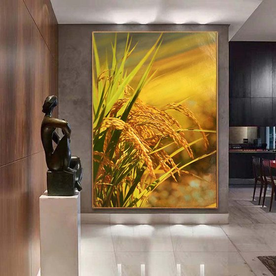 Realism rice oil painting:harvest t207
