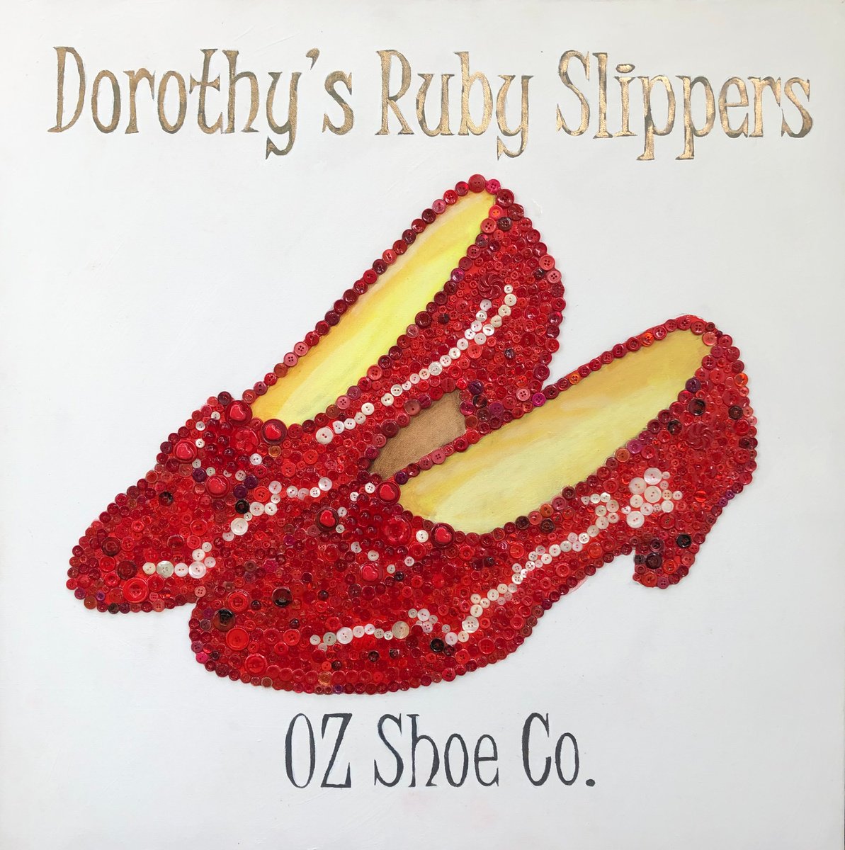 Urban And Pop Still Life Painting By Ken Vrana, 36 X 36", Ruby Slippers, Oz Show Company, Original Artwork