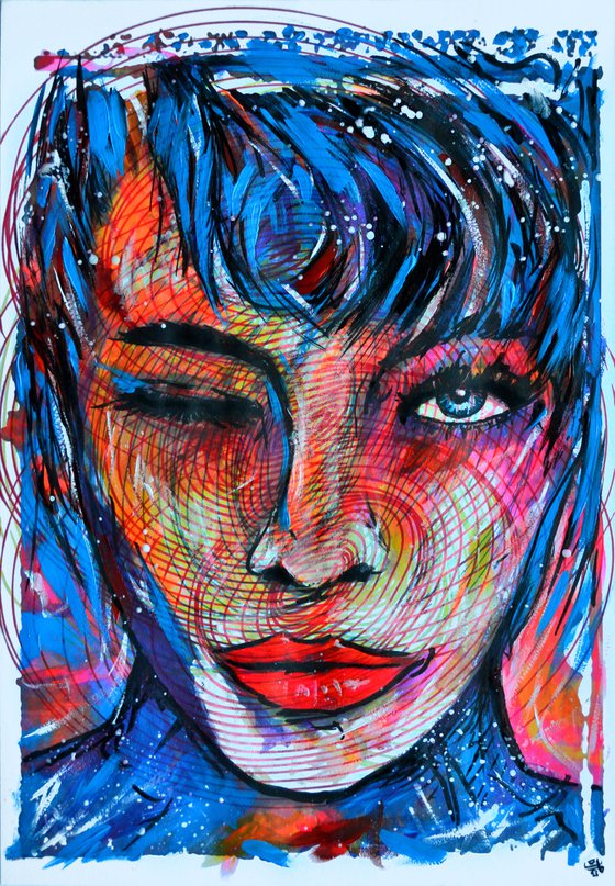 Wink in Blue - Vibrations Mixed Media Modern New Contemporary Art