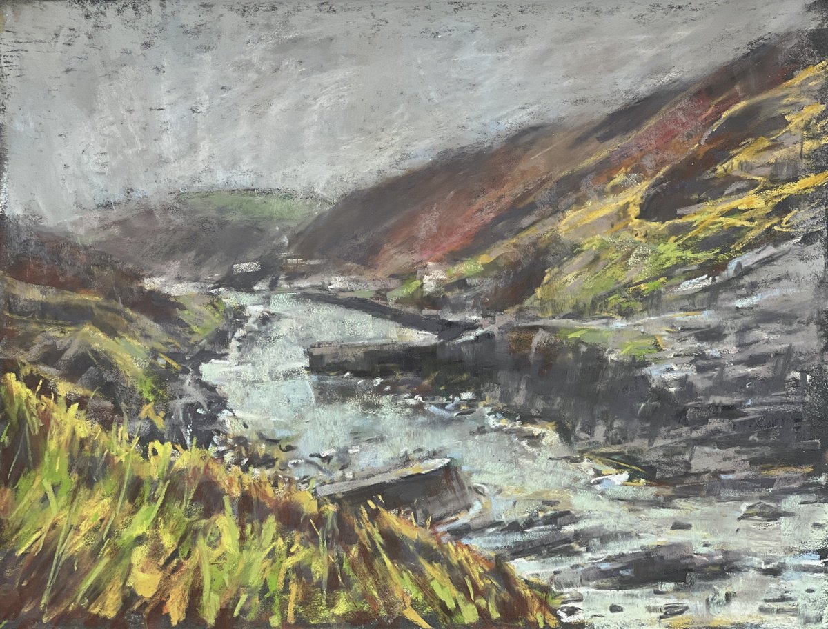 Expressive Landscape Pastel Drawing By Louise Gillard, 16 X 12", Boscastle Winter, Original Artwork