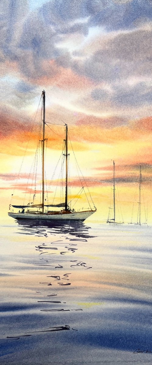 Yachts at sunset #18 by Eugenia Gorbacheva