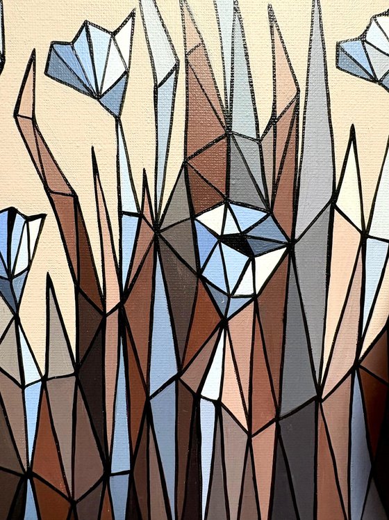 STAINED GLASS BLUE CORNFLOWERS