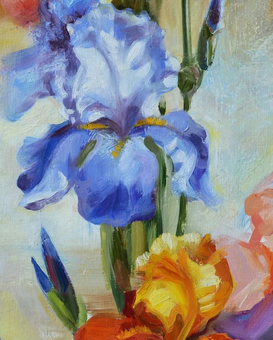 Floral painting "Irises  Flowers" or "Colorful irises"