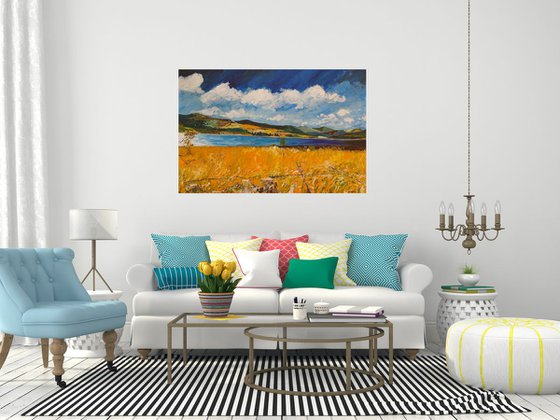 Clatteringshaws loch, Scotland landscape, Original abstract painting, Ready to hang by WanidaEm