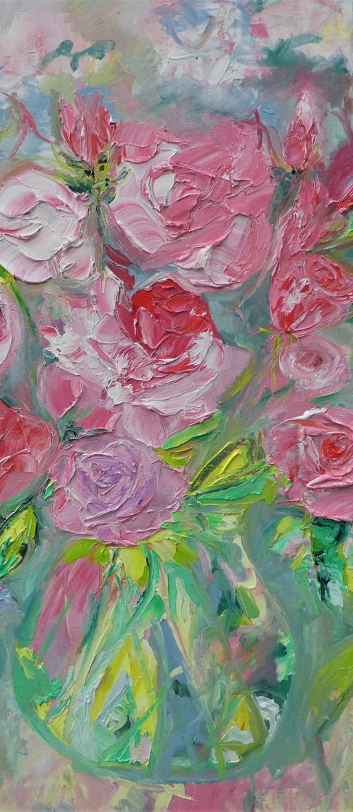 Roses in a Green Vase by Lesley Blackburn