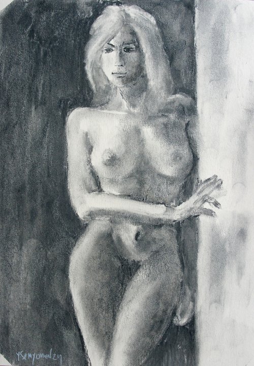 Female Figure 47 Charcoal Sketch by Juri Semjonov
