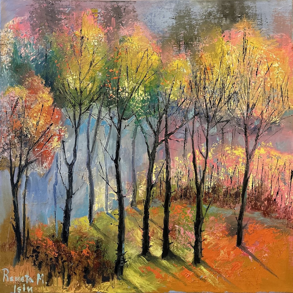 Impressionistic Landscape Oil Painting By Reneta Isin, 24 X 24", " 21 November 21 ", Original Artwork