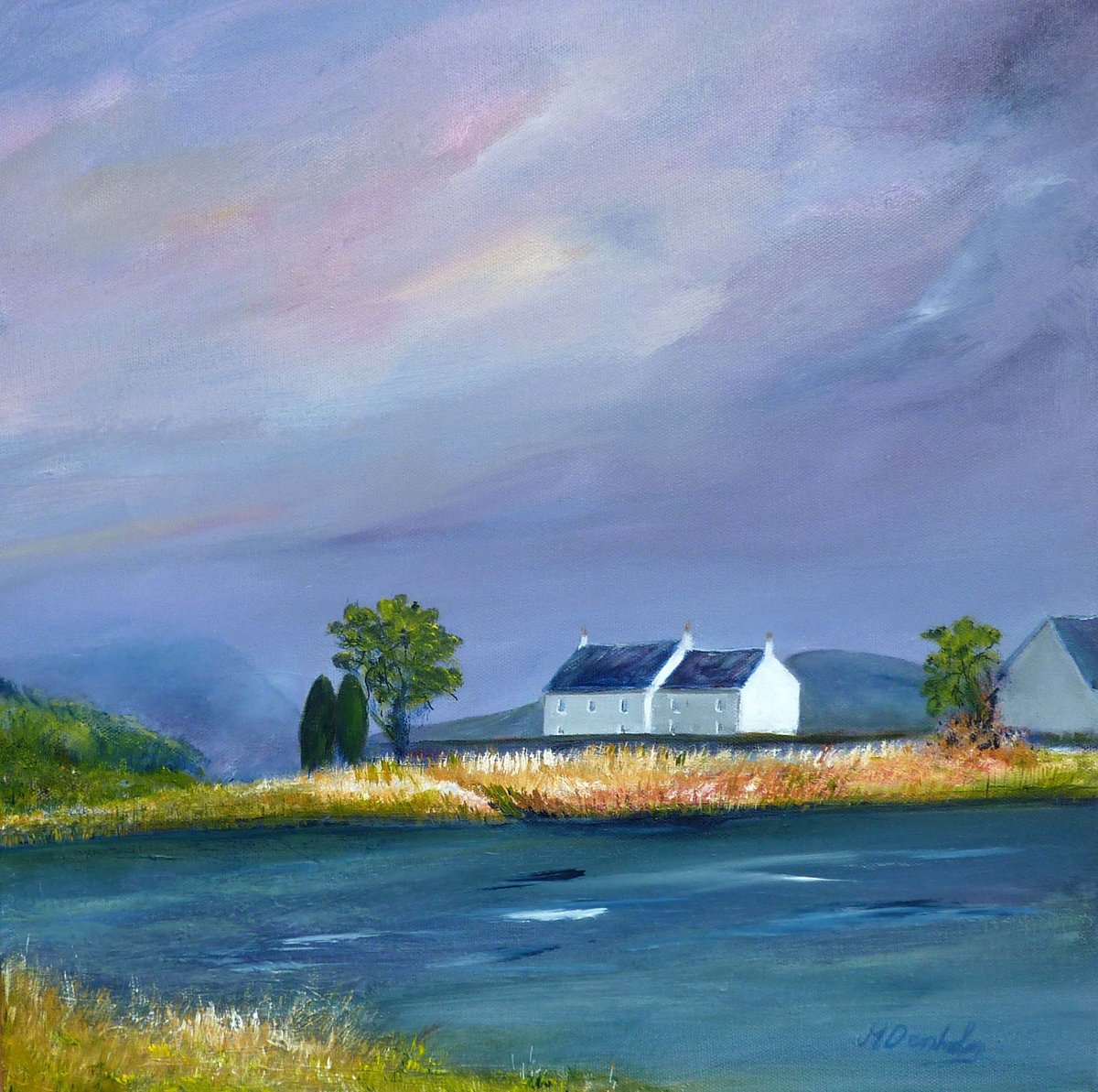 Impressionistic Landscape Acrylic Painting By Margaret Denholm, 16 X 16", River Forth Morning, Original Artwork