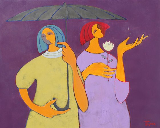 Two under an umbrella.