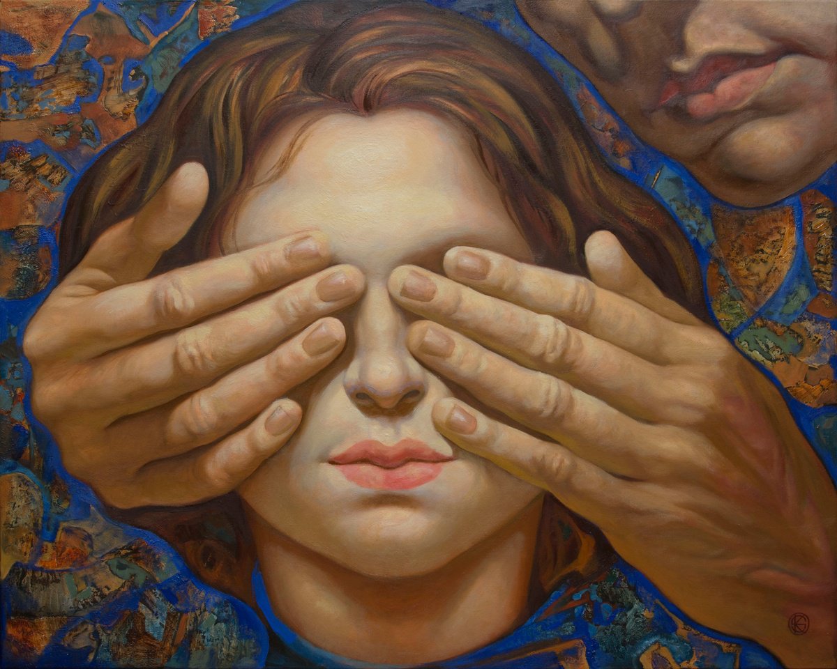 Expressive Portrait Oil Painting By Yaroslav Kurbanov, 43 X 34", Game Of The Generations, Original Artwork