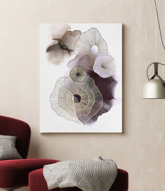 "Purple golden molecules" Abstract purple art