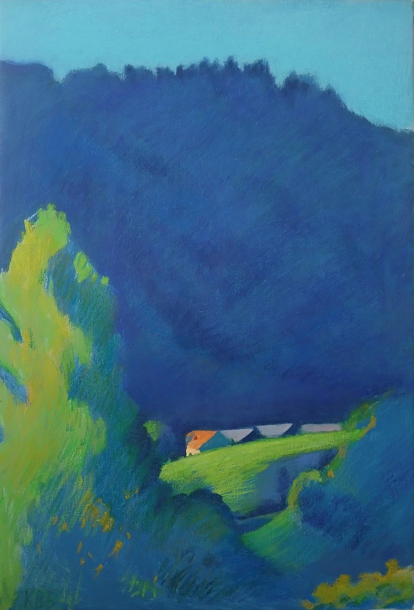 Impressionistic Landscape Acrylic Painting By Vasyl Koval, 16 X 24", Swiss Morning, Original Artwork