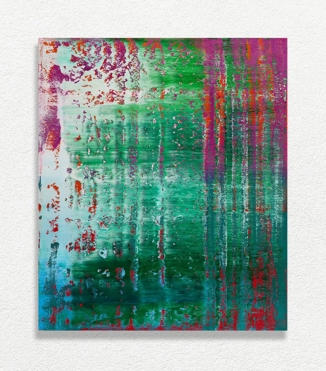 Abstract Oil Painting By Vadim Shamanov, 23 X 27", Jade Mist, Original Artwork