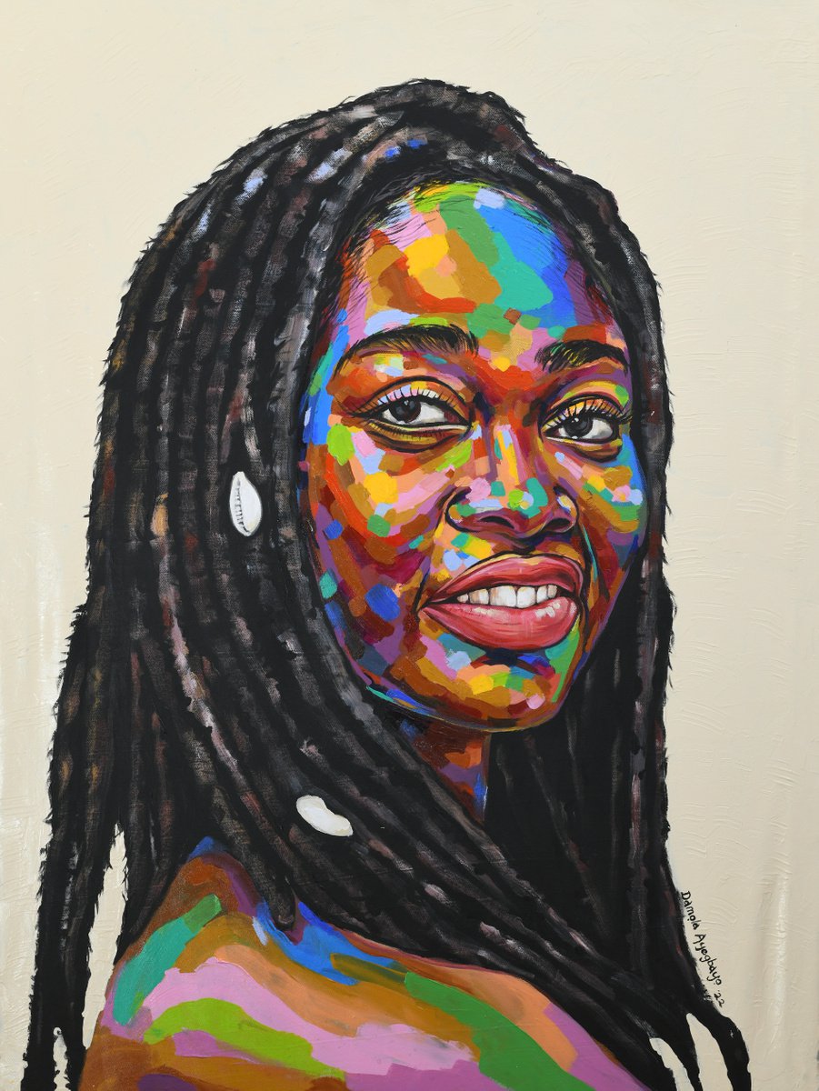 Expressive Portrait Acrylic Painting By Damola Ayegbayo, 36 X 48, State Of Mind 5, Original Artwork