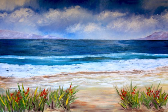 Beach summer landscape oil painting
