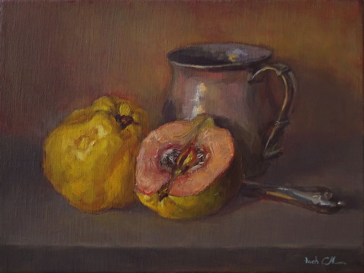 Photorealistic Still Life Oil Painting By Vachagan Manukyan, 12 X 9", Quinces, Original Artwork