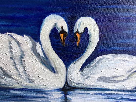 Swans . Together forever . Happy swans . Wedding present.  Gift idea.