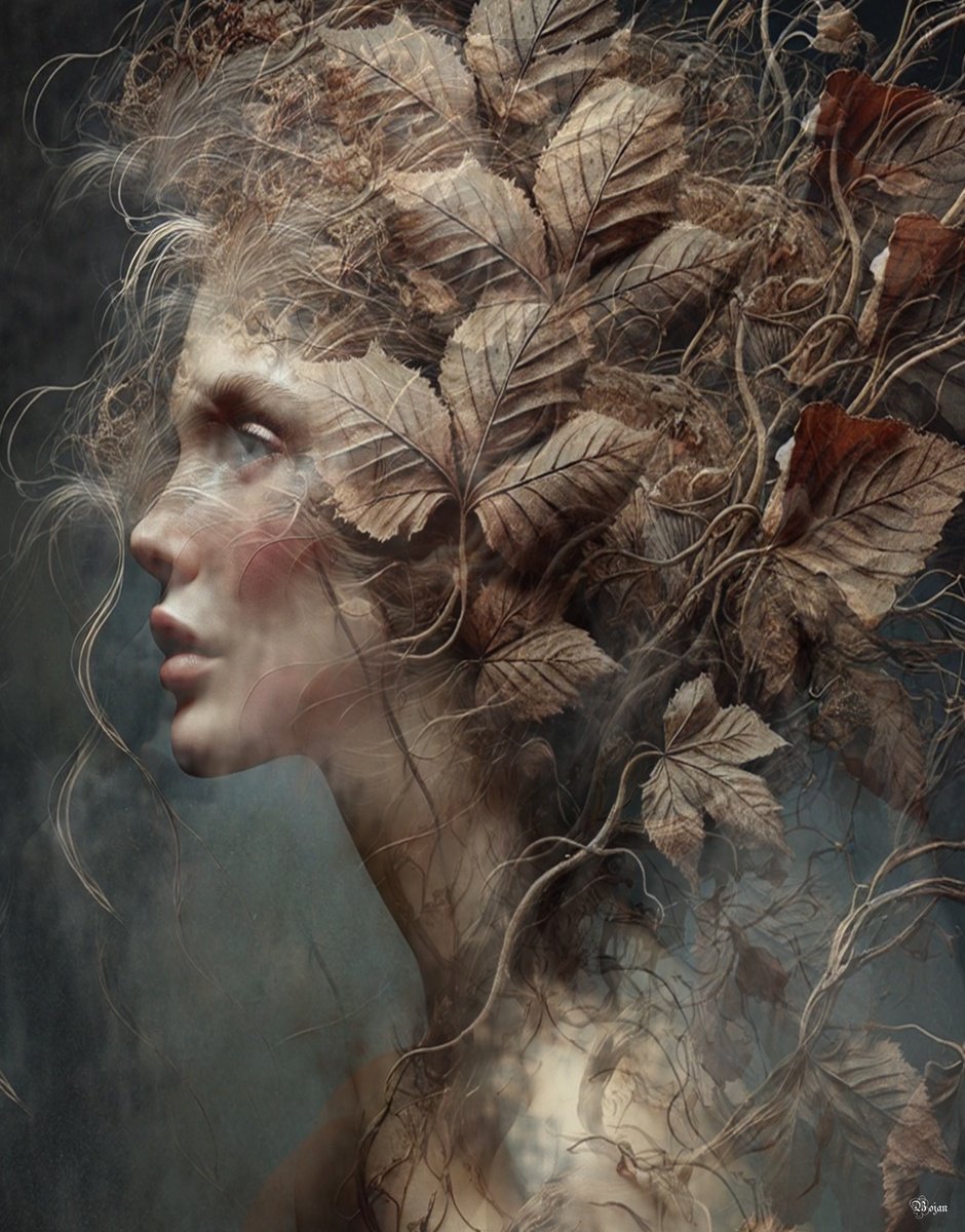 Illustrative Portrait Photograph By Bojan Jevtic, 34 X 43, Under The Leaves, Original Artwork