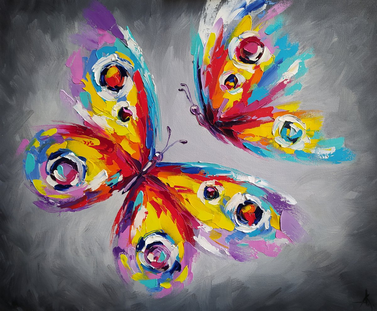 Flap of wings - butterfly, lovers, butterfly in flight, butterfly wings, insects, oil pain... by Anastasia Kozorez