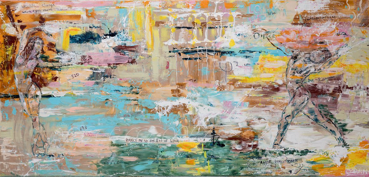 Expressive Landscape Acrylic Painting By Oswin Gesselli, 75 X 35", Dance Me To The End Of Love, Original Artwork