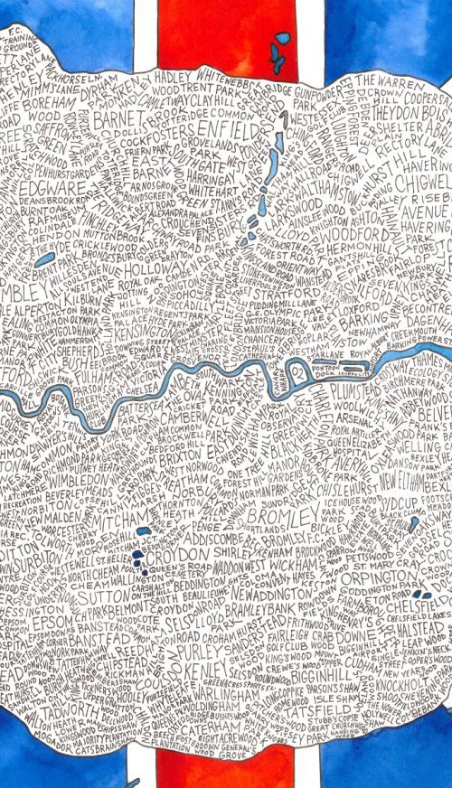 London Word Map (Inside the M25) by Terri Smith