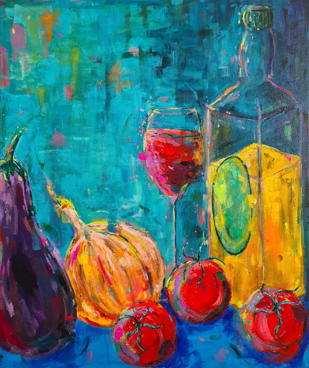 Aubergine, Onion, Tomatoes, Red Wine and Olive Oil by Dawn Underwood