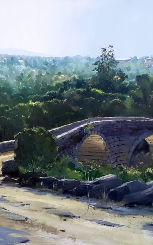 PUENTE ROMÁNICO. Large Painting 120x80 by Rafael Carrascal