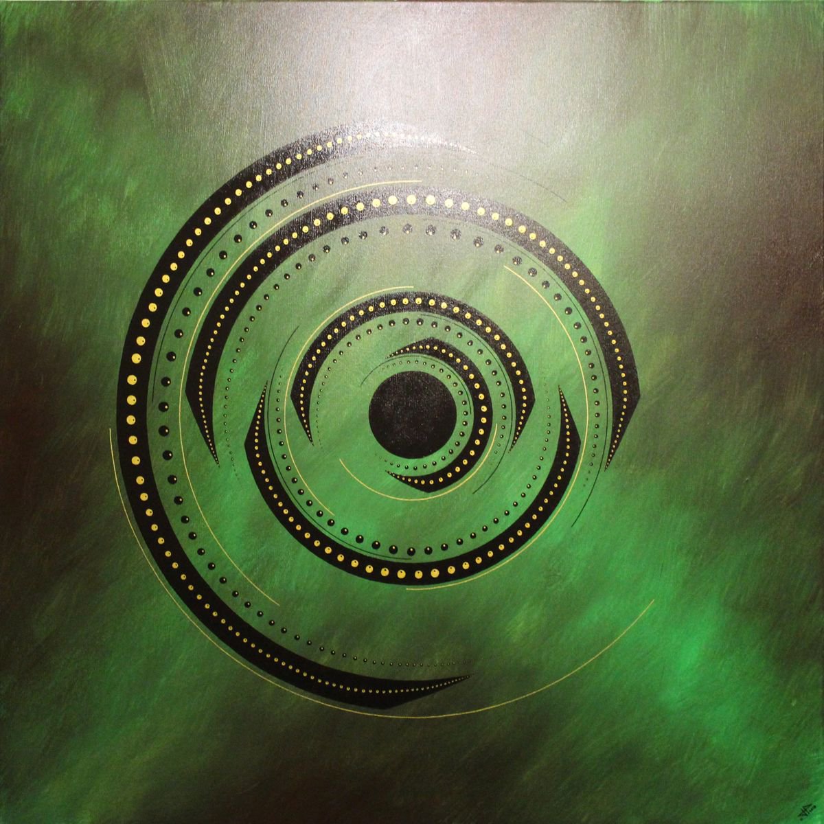 Abstract Acrylic Painting By Jonathan Pradillon, 31 X 31, Green Rotation, Original Artwork