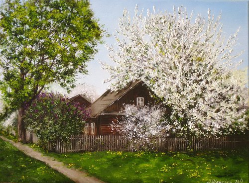 Spring Blossom Village Landscape by Natalia Shaykina