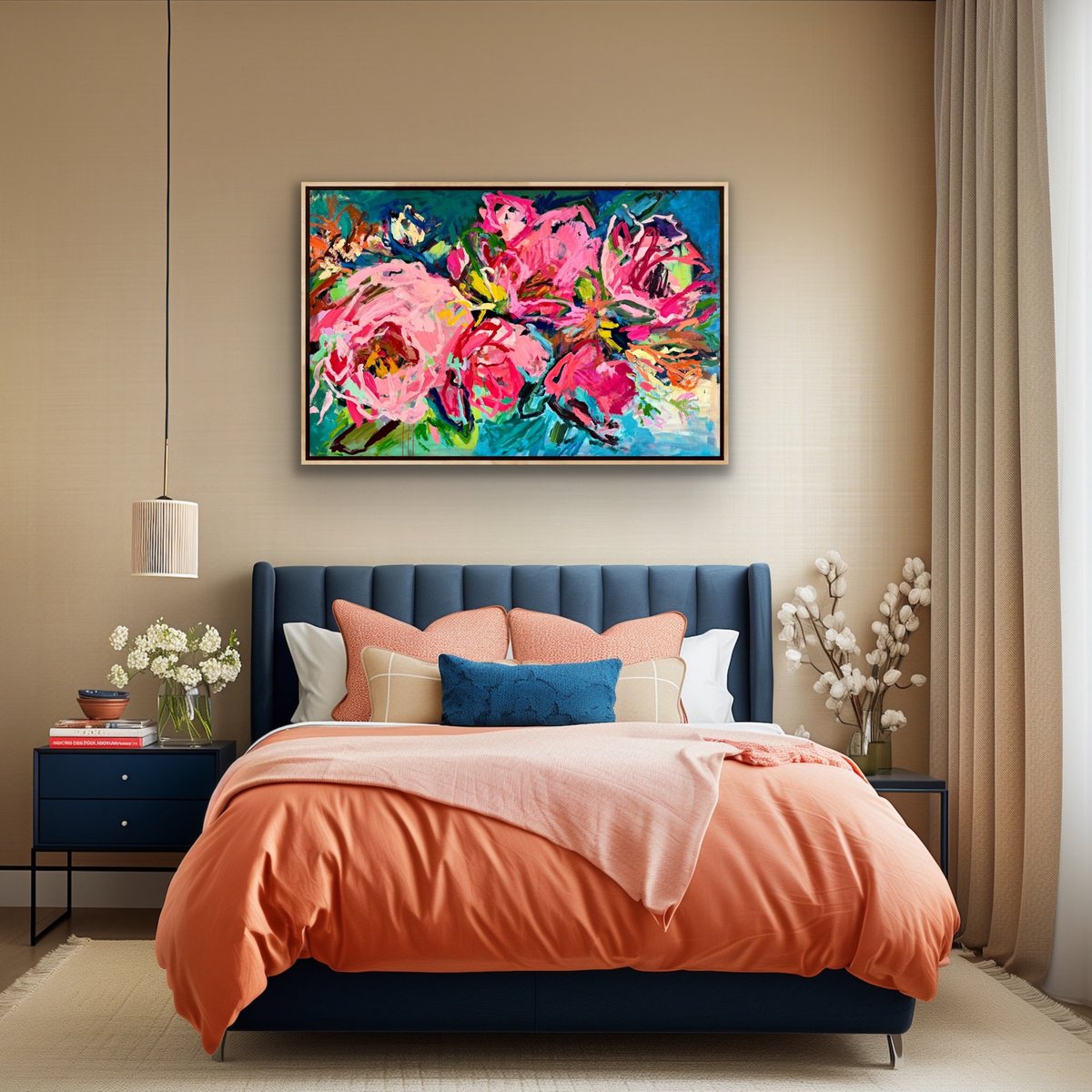 Expressive Botanical Painting By Julia Borg, 59 X 39", "All Of Me", Original Artwork