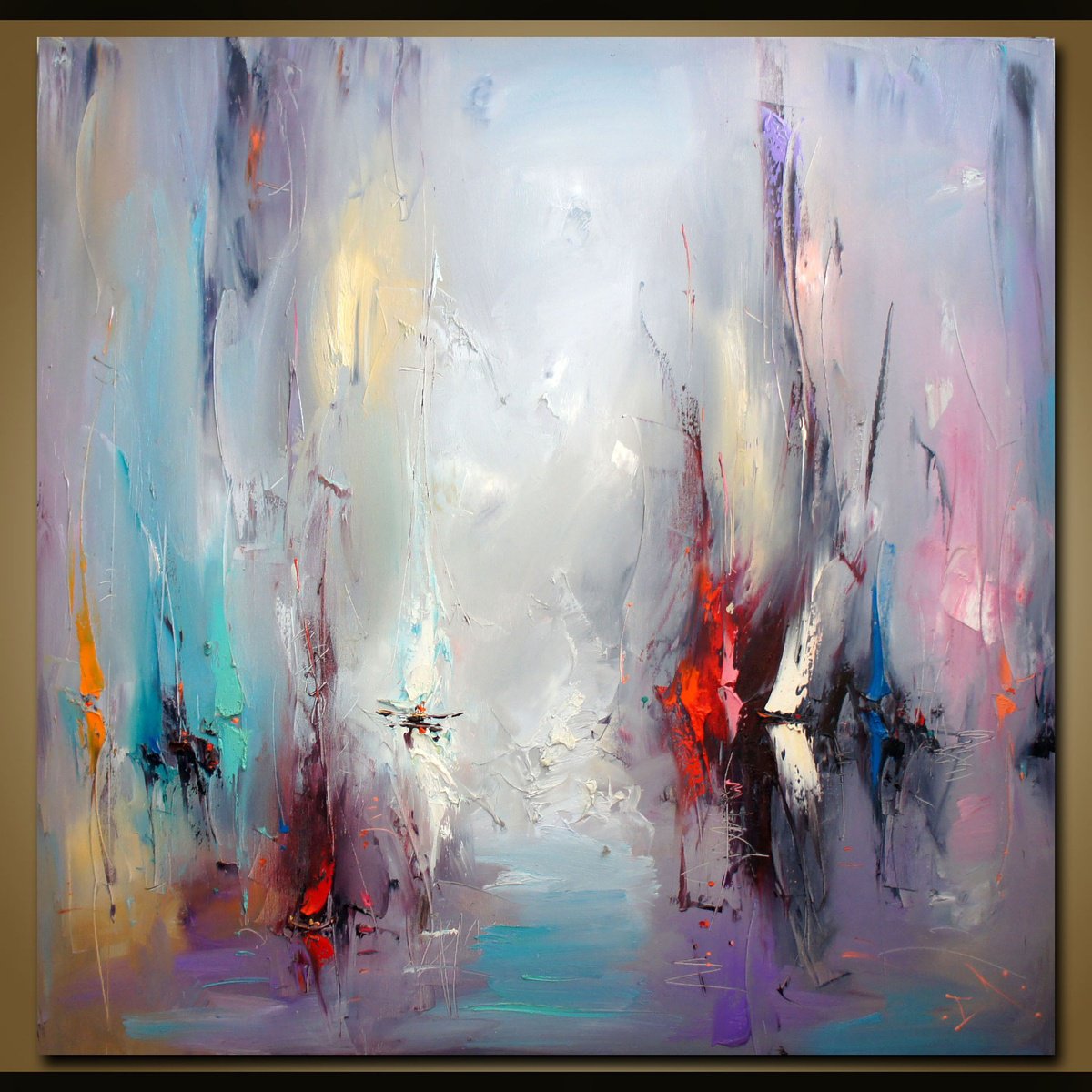 Abstract Landscape Oil Painting By Stanislav Lazarov, 39 X 39", White Silence, Original Artwork