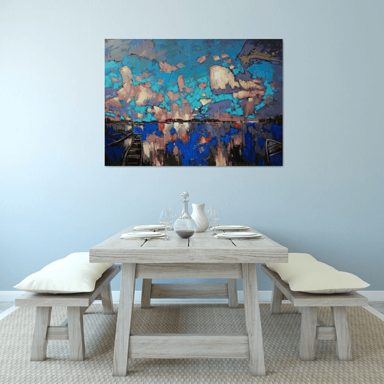 Mirror of water, boats in the clouds