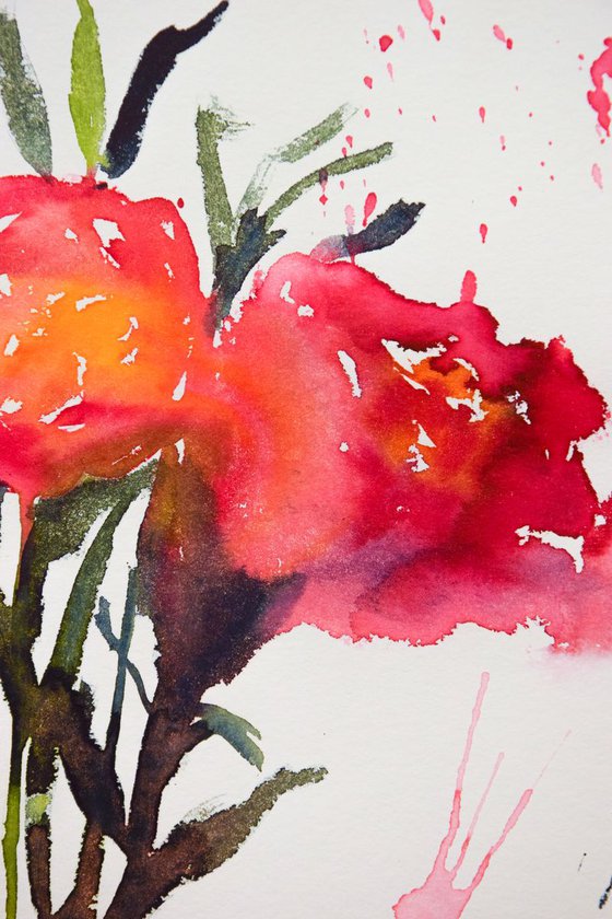 Abstract flowers bouquet original watercolor painting, botanical artwork, gift for her