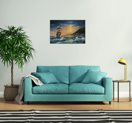 Restless sea -1 (60x90cm, oil painting)