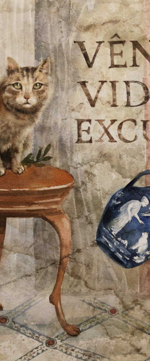 Ancient Rome Cat Art by Olga Beliaeva Watercolour