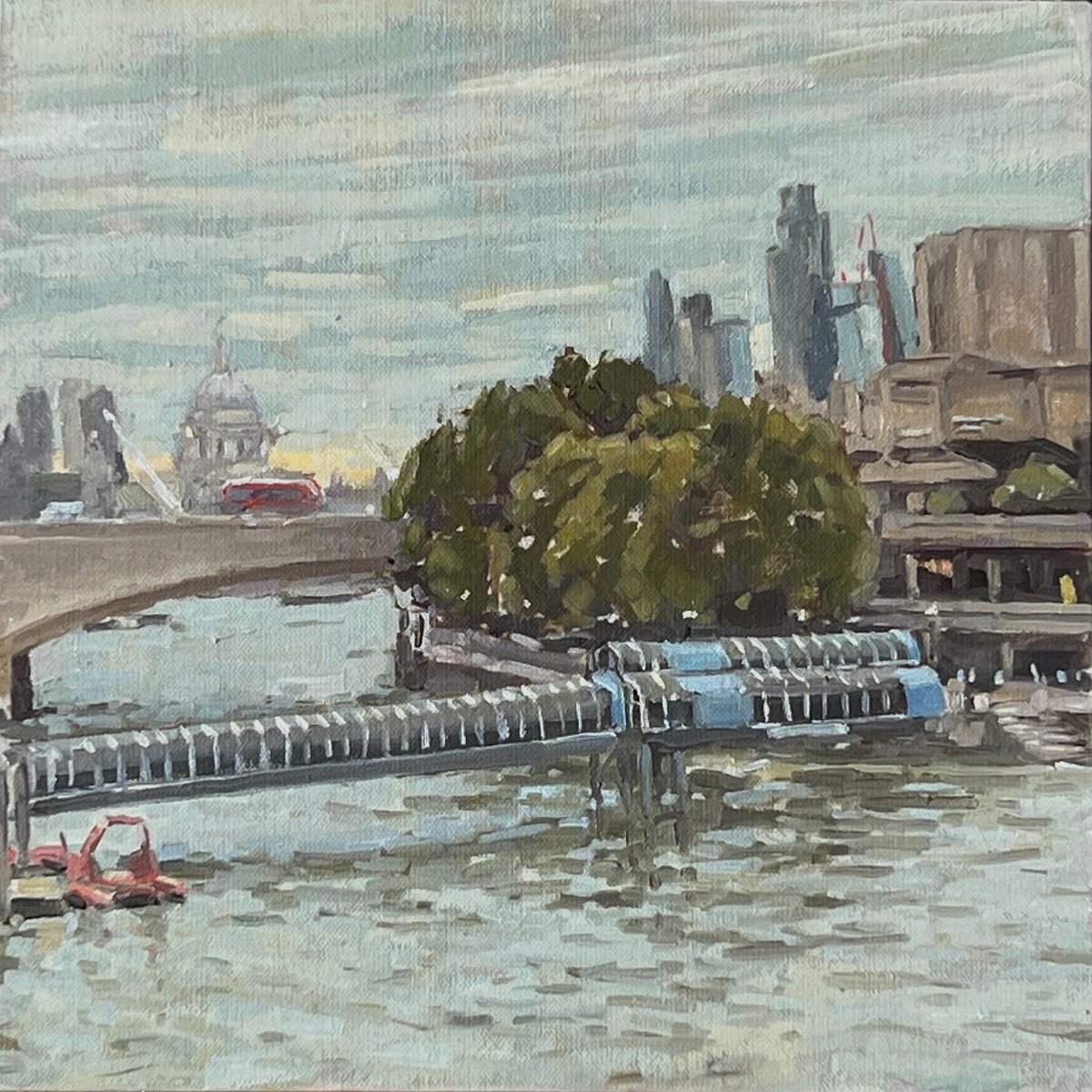 Impressionistic Cityscapes Oil Painting By Louise Gillard, 12 X 12", The Southbank, London, Original Artwork