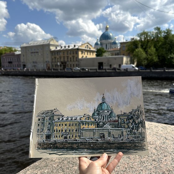 Saint Petersburg street view - embankment with cathedral