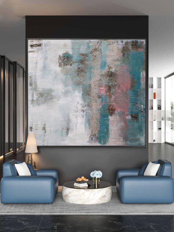 Textured large painting blue