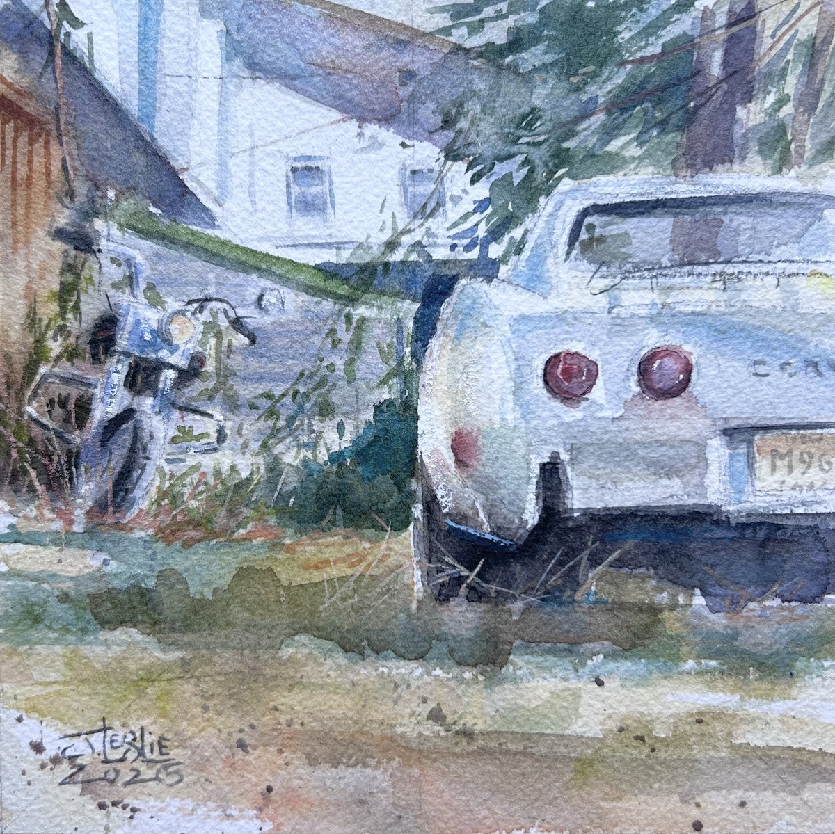 Impressionistic Transport Watercolour By Jimmy Leslie, 6 X 6, Left For Dead, Original Artwork
