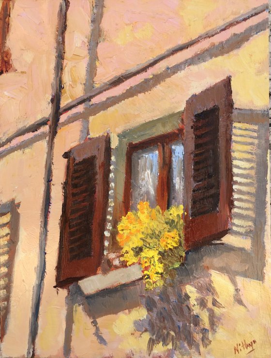 Yellow Mellow! - Tuscany cityscape in oils