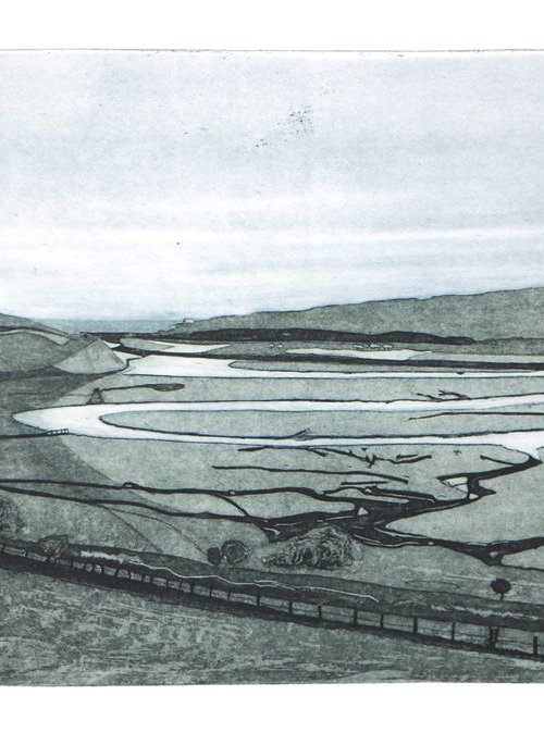 Heike Roesel "Cuckmere Valley", fine art etching, edition of 20 in variation by Heike Roesel